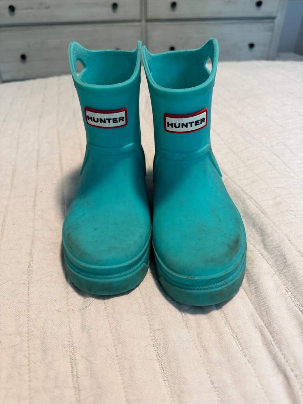 Hunter Kids Teal Short Rain Boots with Pull Handles